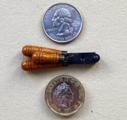 Miniature Paterson single cavity bullet mould to cast one round ball.