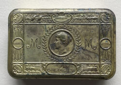 Empty Princess Mary Gift Fund embossed brass box. The boxes were given as a Christmas present in 1914
