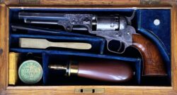 Engraved cased Colt Model 1849 London Pocket percussion revolver serial number 26.